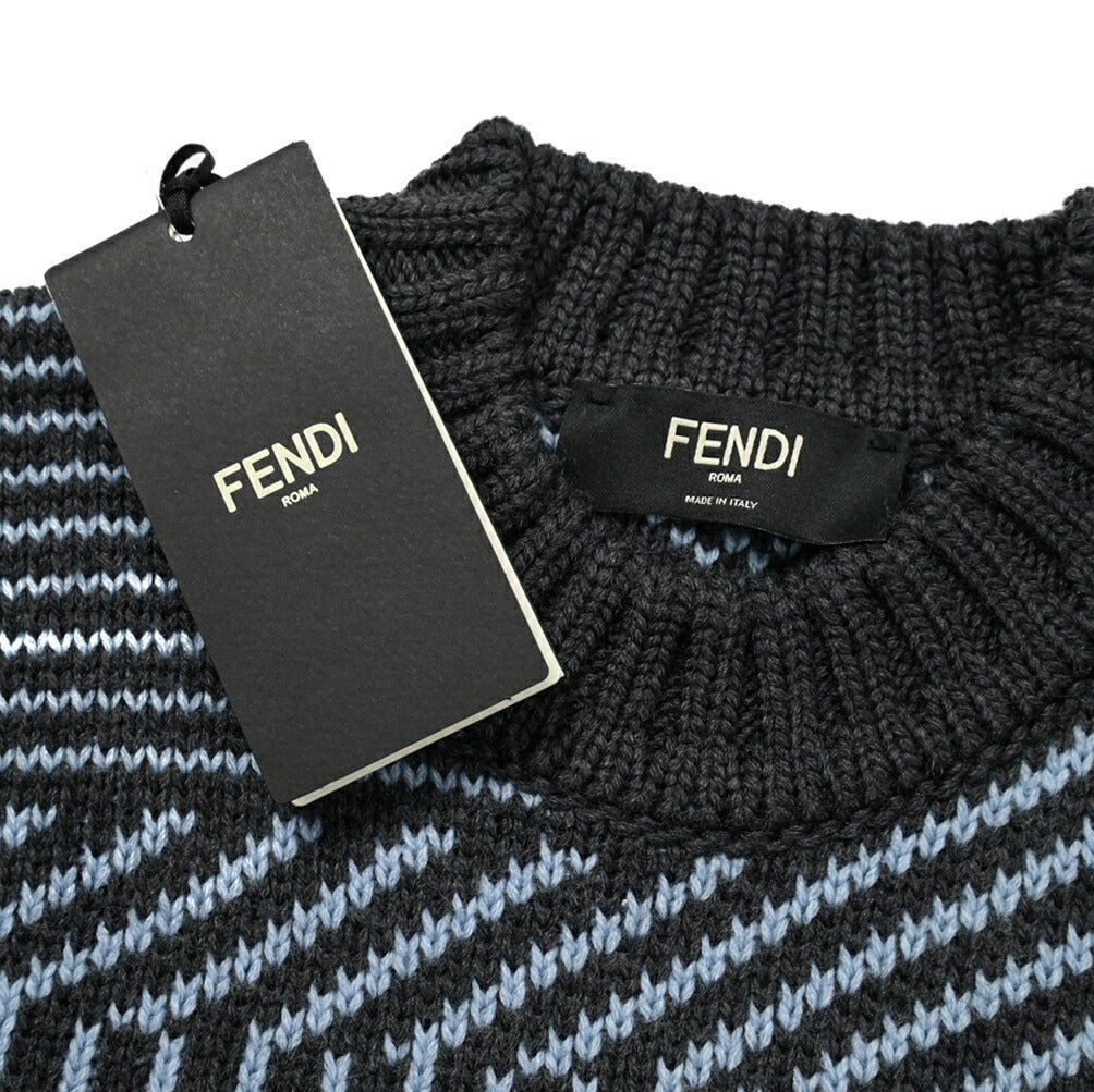 FENDI ウール100% ミドルゲージクルーネックジャガードニットセーター｜397586 - 46｜GUARDAROBA MILANO OFFICIAL STORE