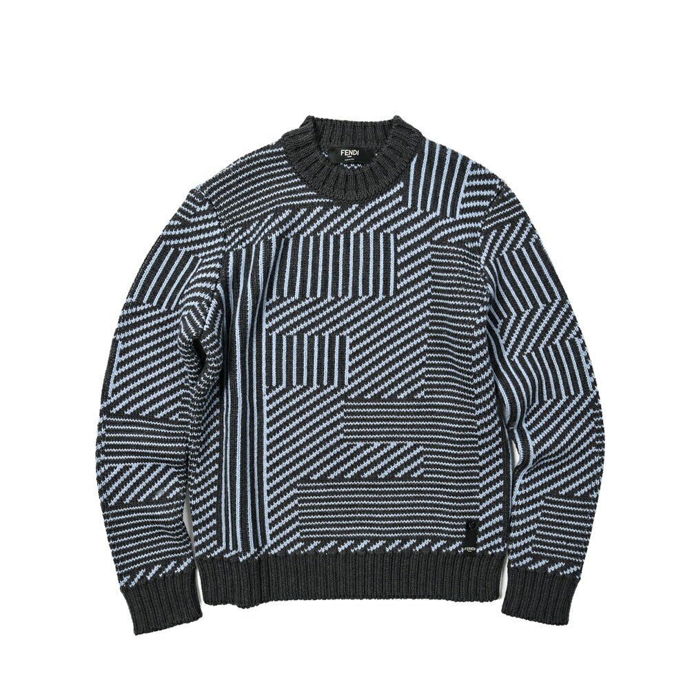 23-24AW FENDI ウール100% ミドルゲージクルーネックジャガードニットセーター｜GUARDAROBA MILANO OFFICIAL STORE