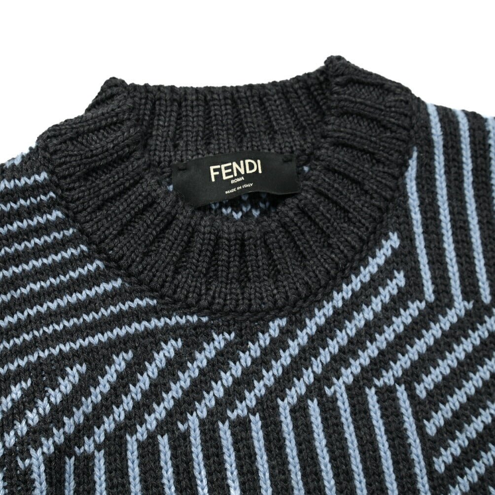 FENDI ウール100% ミドルゲージクルーネックジャガードニットセーター｜397586 - 46｜GUARDAROBA MILANO OFFICIAL STORE