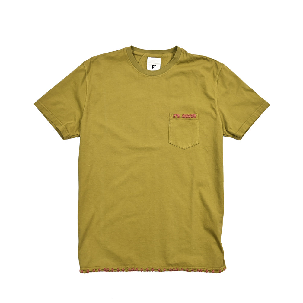 PT TORINO コットン100% ステッチデザインクルーネック半袖Tシャツ