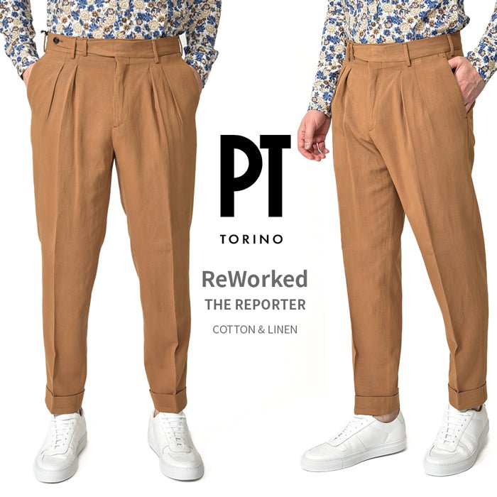 SALE｜PT TORINO ReWorked THE REPORTER リネン混 ツータックスラックス / PT01｜375330 - 44｜GUARDAROBA MILANO OFFICIAL STORE