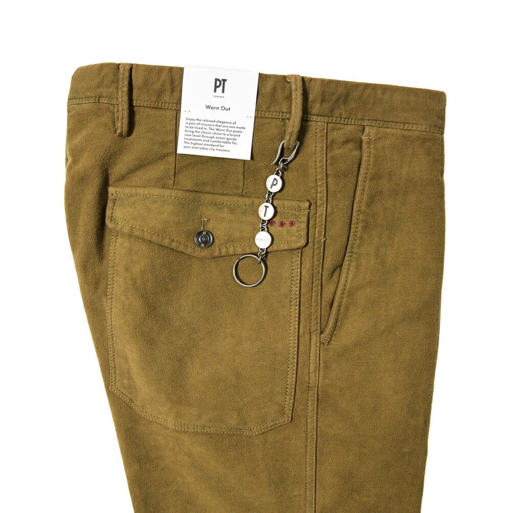 SALE｜PT TORINO WORN OUT GARAMOND 製品染め ストレッチコットン ワンタックスラックス(モールスキン) / PT01｜389913 - 30｜GUARDAROBA MILANO OFFICIAL STORE