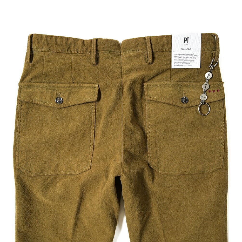 SALE｜PT TORINO WORN OUT GARAMOND 製品染め ストレッチコットン ワンタックスラックス(モールスキン) / PT01｜389913 - 30｜GUARDAROBA MILANO OFFICIAL STORE